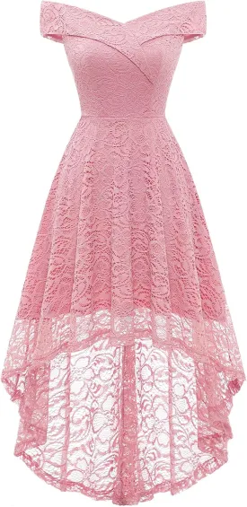 HomRain Women's Elegant Floral Lace Dress Off The Shoulder High Low Hem Dresses for Wedding for Cocktail for Party