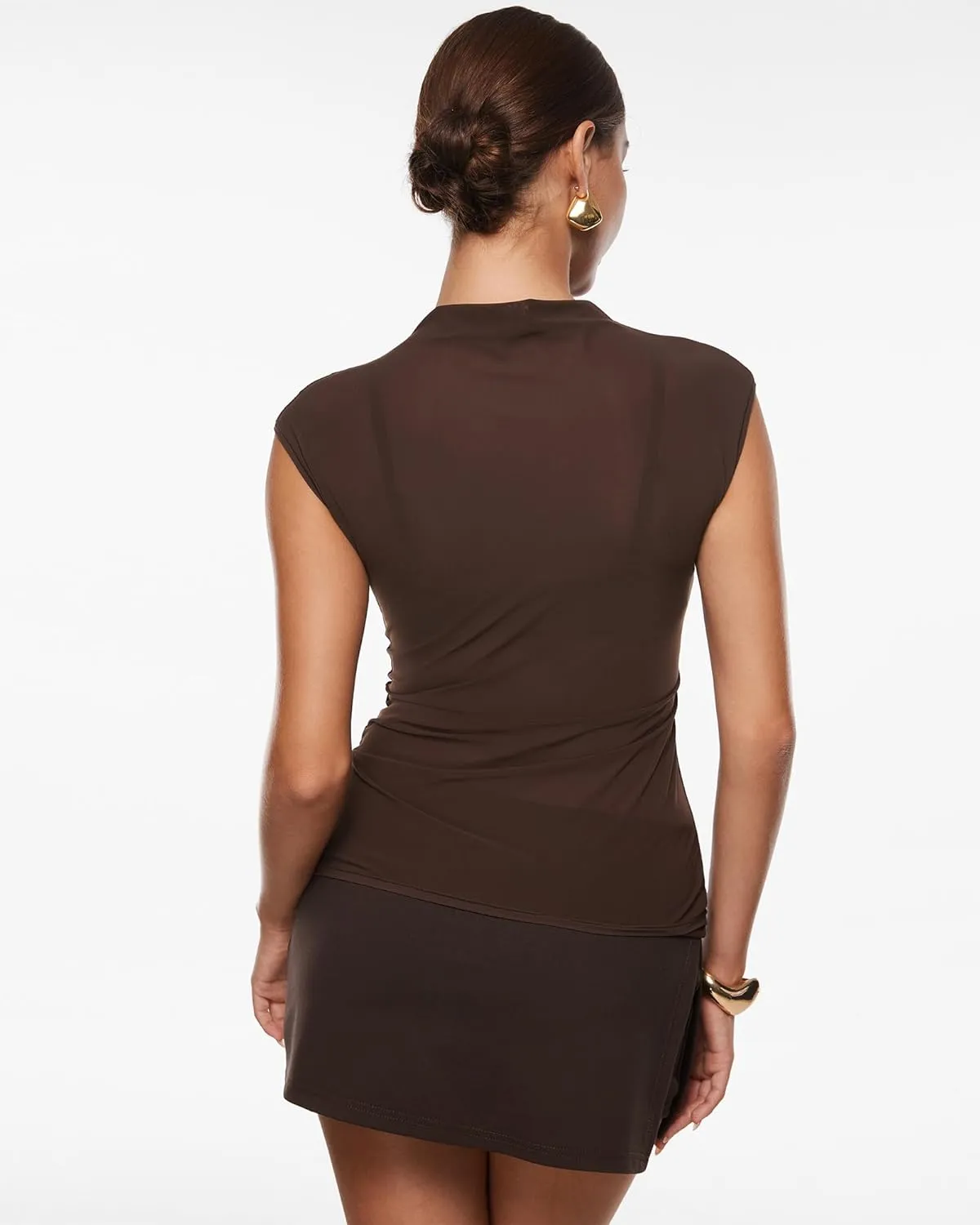 INLYRIC Women's Cosnufy Mesh Sheer Mock Turtle Neck Tank Tops See Through Sleeveless Sexy Summer Going Out Tops