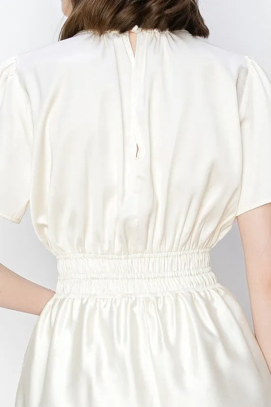 Ivory V Neck Leaf Printed Wide Jumpsui