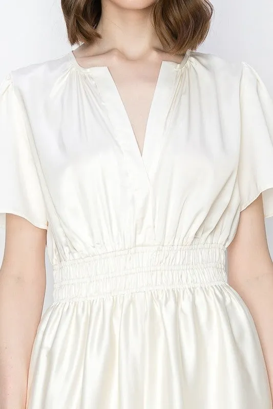 Ivory V Neck Leaf Printed Wide Jumpsui