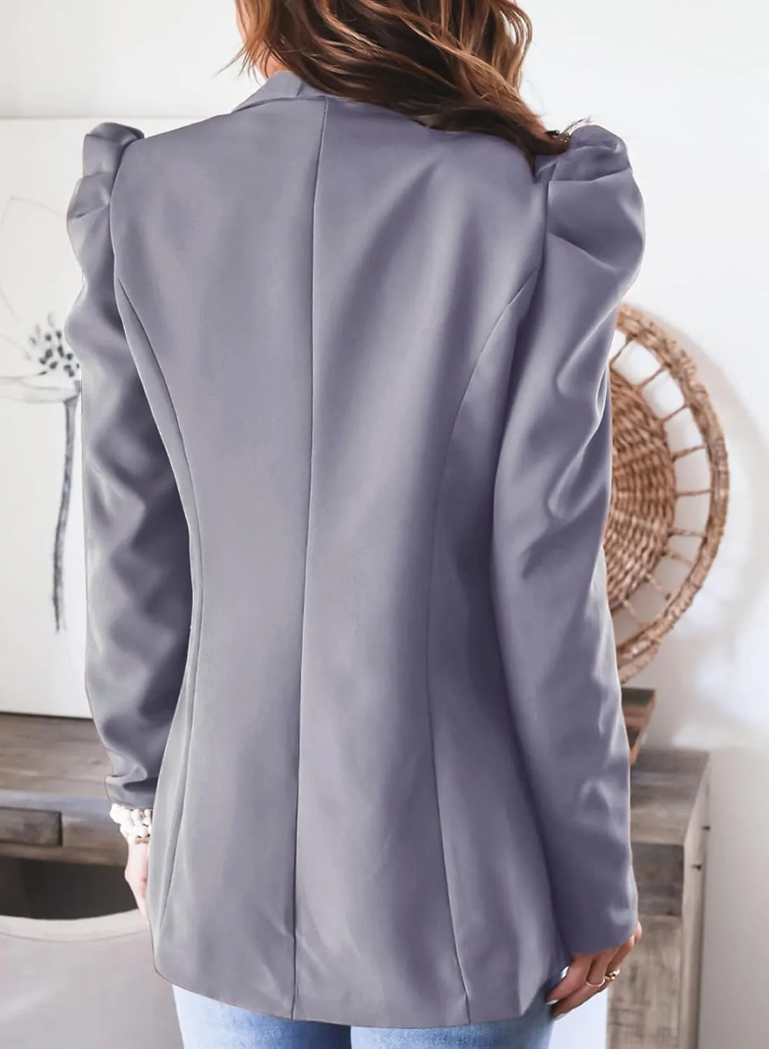 KIRUNDO Women's 2025 Spring Fall Casual Blazers Puff Sleeve Lapel Open Front Work Suit Office Blazer Jackets with Pockets