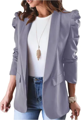 KIRUNDO Women's 2025 Spring Fall Casual Blazers Puff Sleeve Lapel Open Front Work Suit Office Blazer Jackets with Pockets