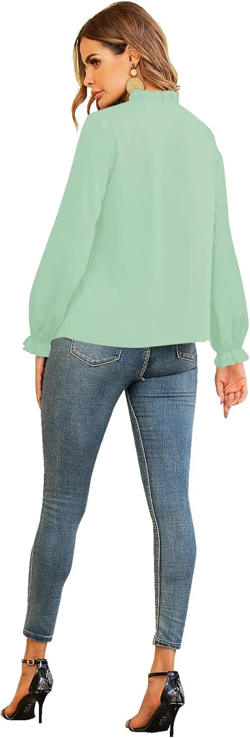LYANER Women's Frill Mock Neck Flounce Long Sleeve Solid Blouse Office Shirt Top