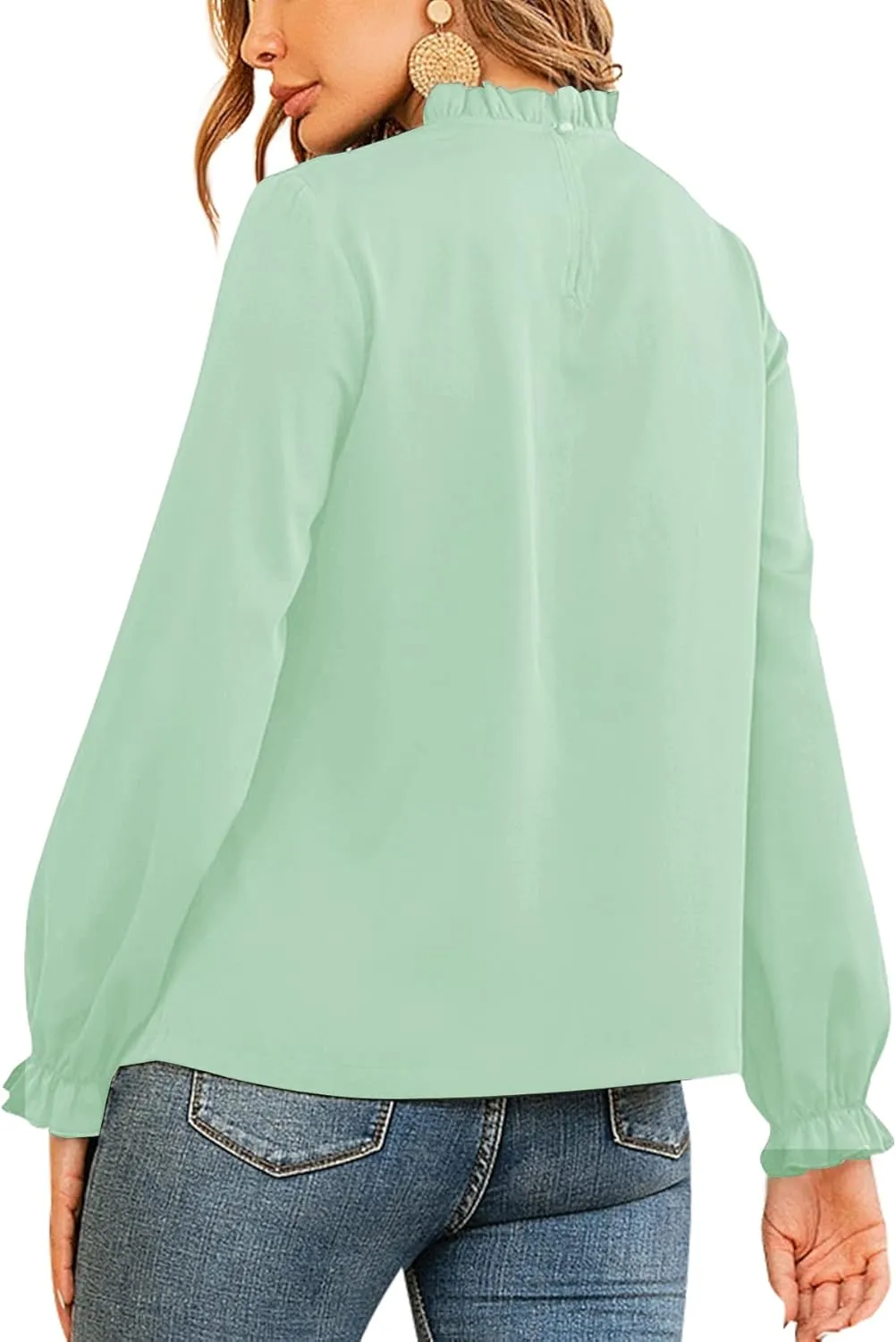 LYANER Women's Frill Mock Neck Flounce Long Sleeve Solid Blouse Office Shirt Top