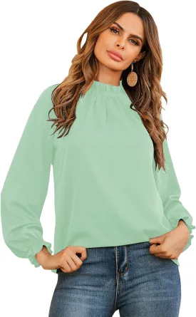 LYANER Women's Frill Mock Neck Flounce Long Sleeve Solid Blouse Office Shirt Top