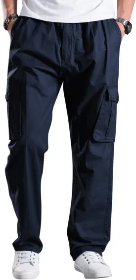 Men's Elastic Waist Cargo Pants,Casual Loose Fit Lightweight Workwear Pull On Pants