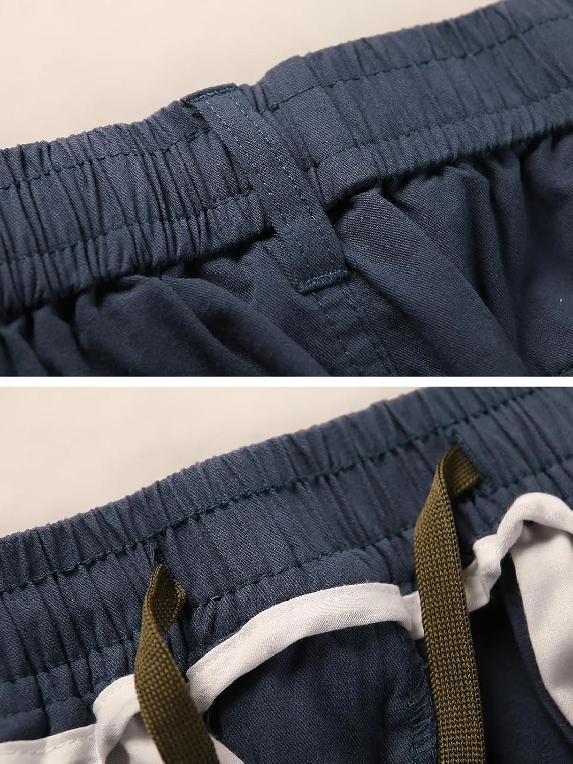Men's Elastic Waist Cargo Pants,Casual Loose Fit Lightweight Workwear Pull On Pants