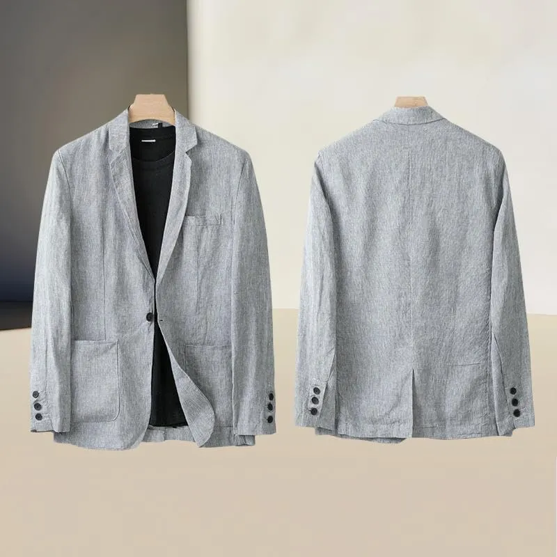 Men's Loose Fit Casual Linen Blazer Jacket One Button