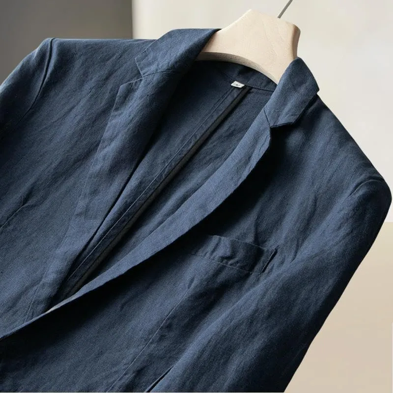 Men's Loose Fit Casual Linen Blazer Jacket One Button