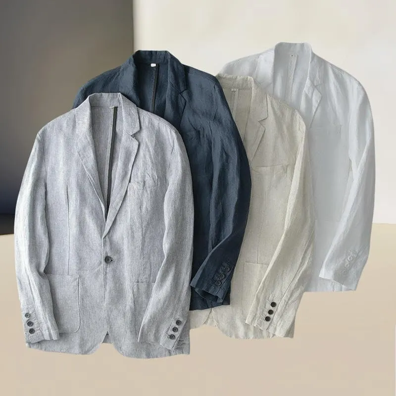Men's Loose Fit Casual Linen Blazer Jacket One Button