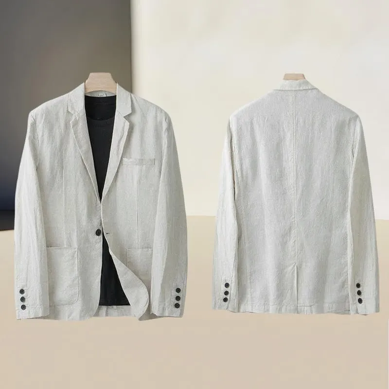 Men's Loose Fit Casual Linen Blazer Jacket One Button