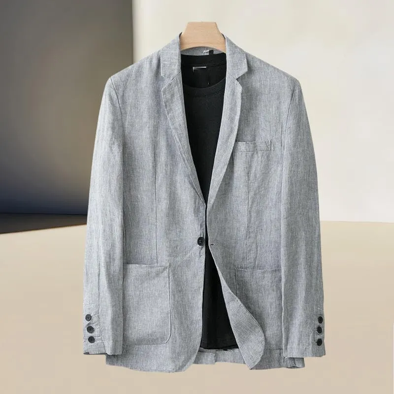 Men's Loose Fit Casual Linen Blazer Jacket One Button