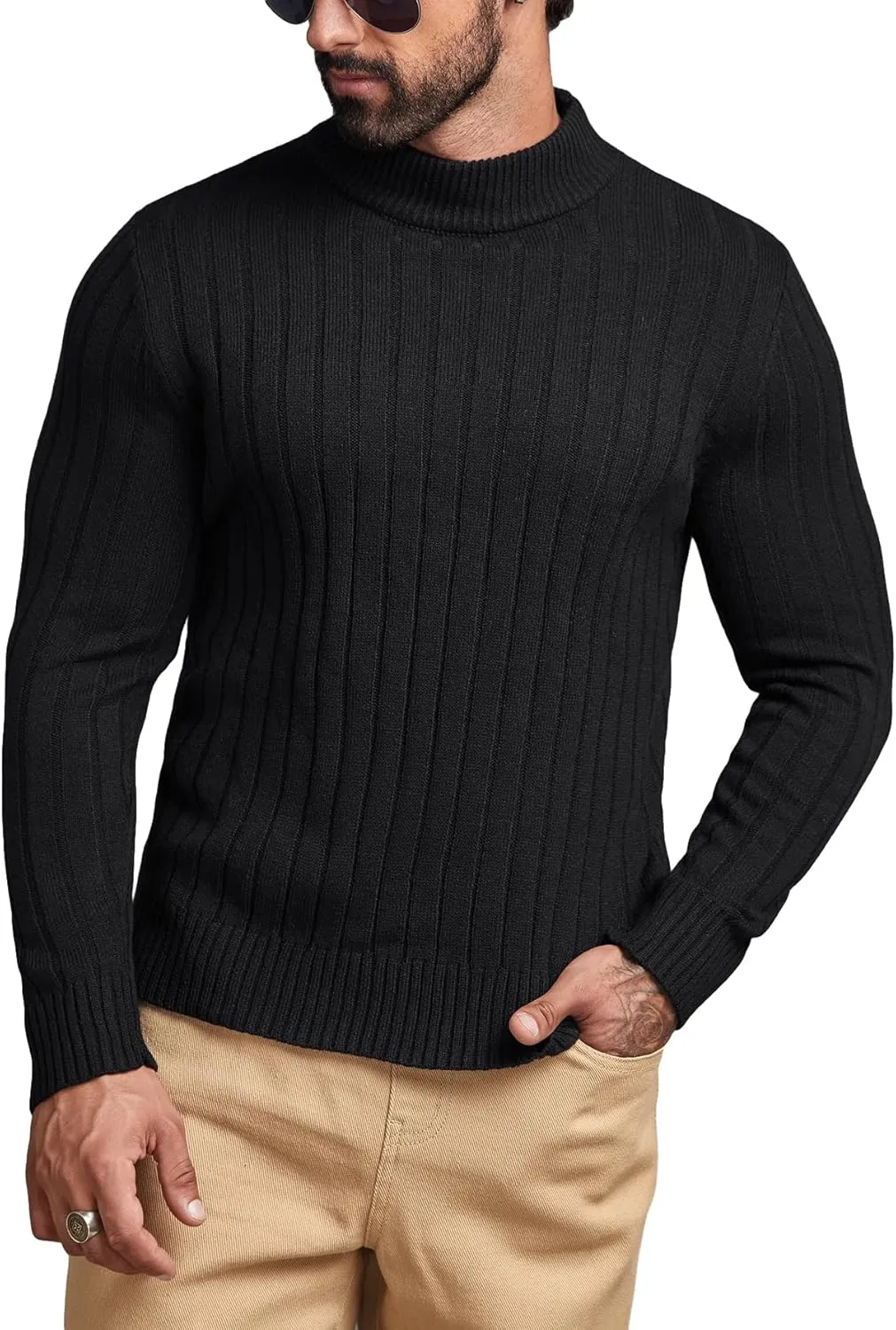 Men's Mock Neck Ribbed Knit Sweater Long Sleeve Slim Fit Casual Pullover Top