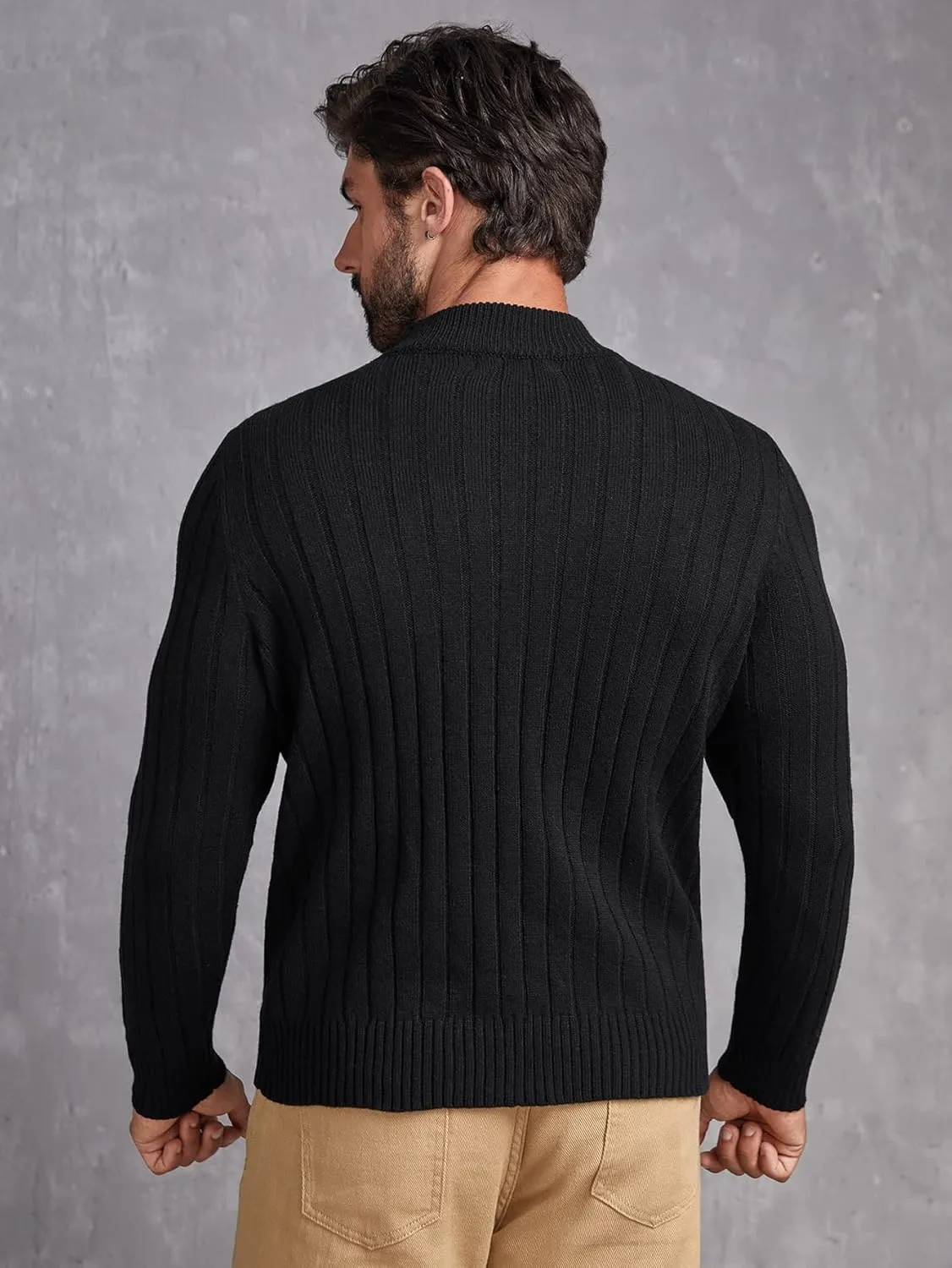 Men's Mock Neck Ribbed Knit Sweater Long Sleeve Slim Fit Casual Pullover Top
