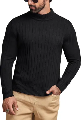 Men's Mock Neck Ribbed Knit Sweater Long Sleeve Slim Fit Casual Pullover Top