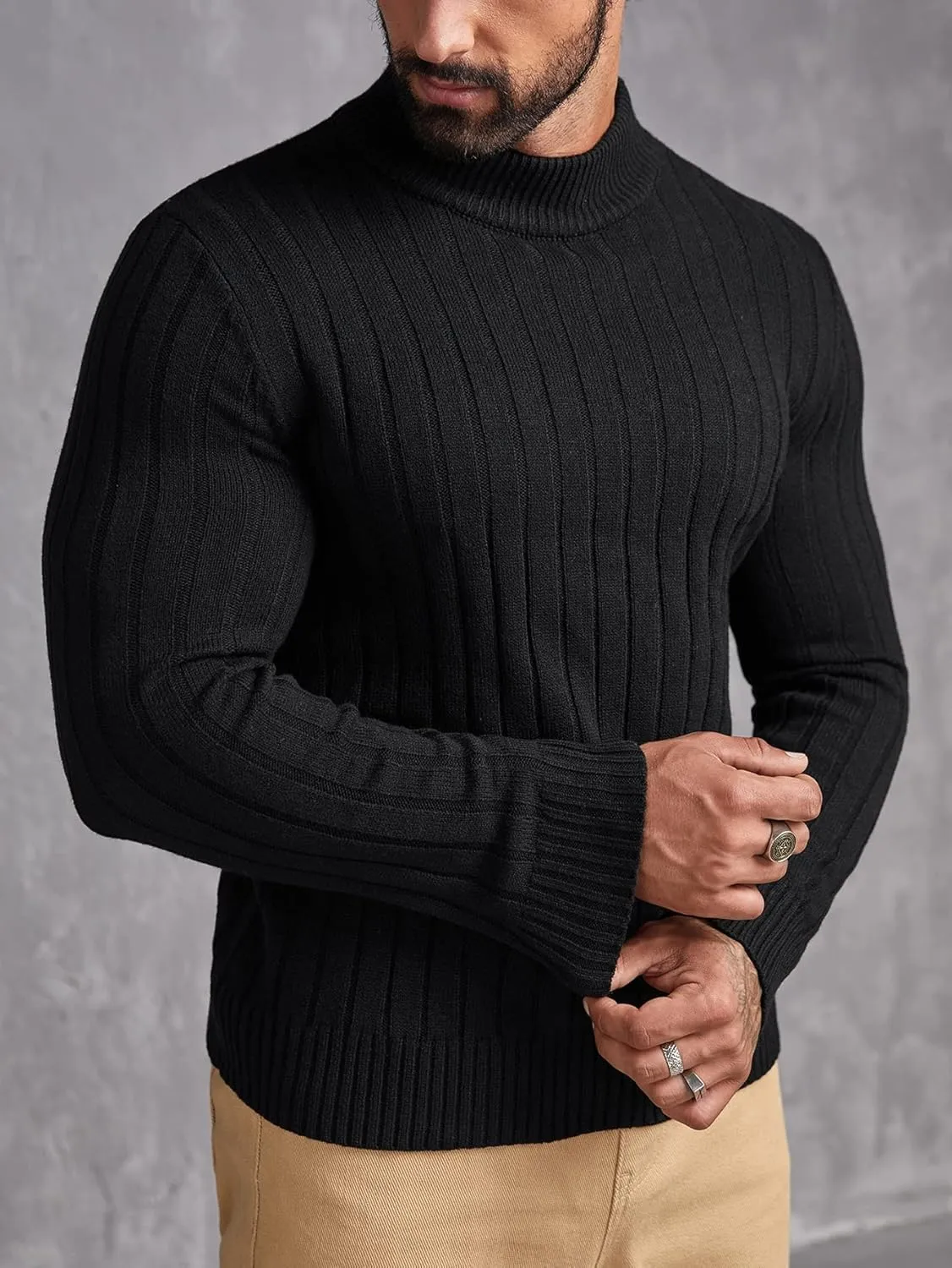 Men's Mock Neck Ribbed Knit Sweater Long Sleeve Slim Fit Casual Pullover Top