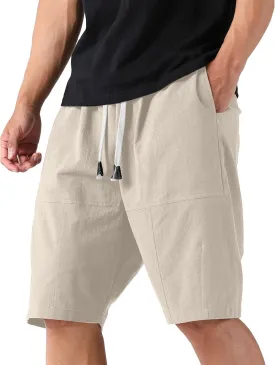 Men's Quick Dry Linen Shorts Casual Elastic Waist Drawstring Short Summer Beach Vacation Yoga Golf Shorts with Pocket
