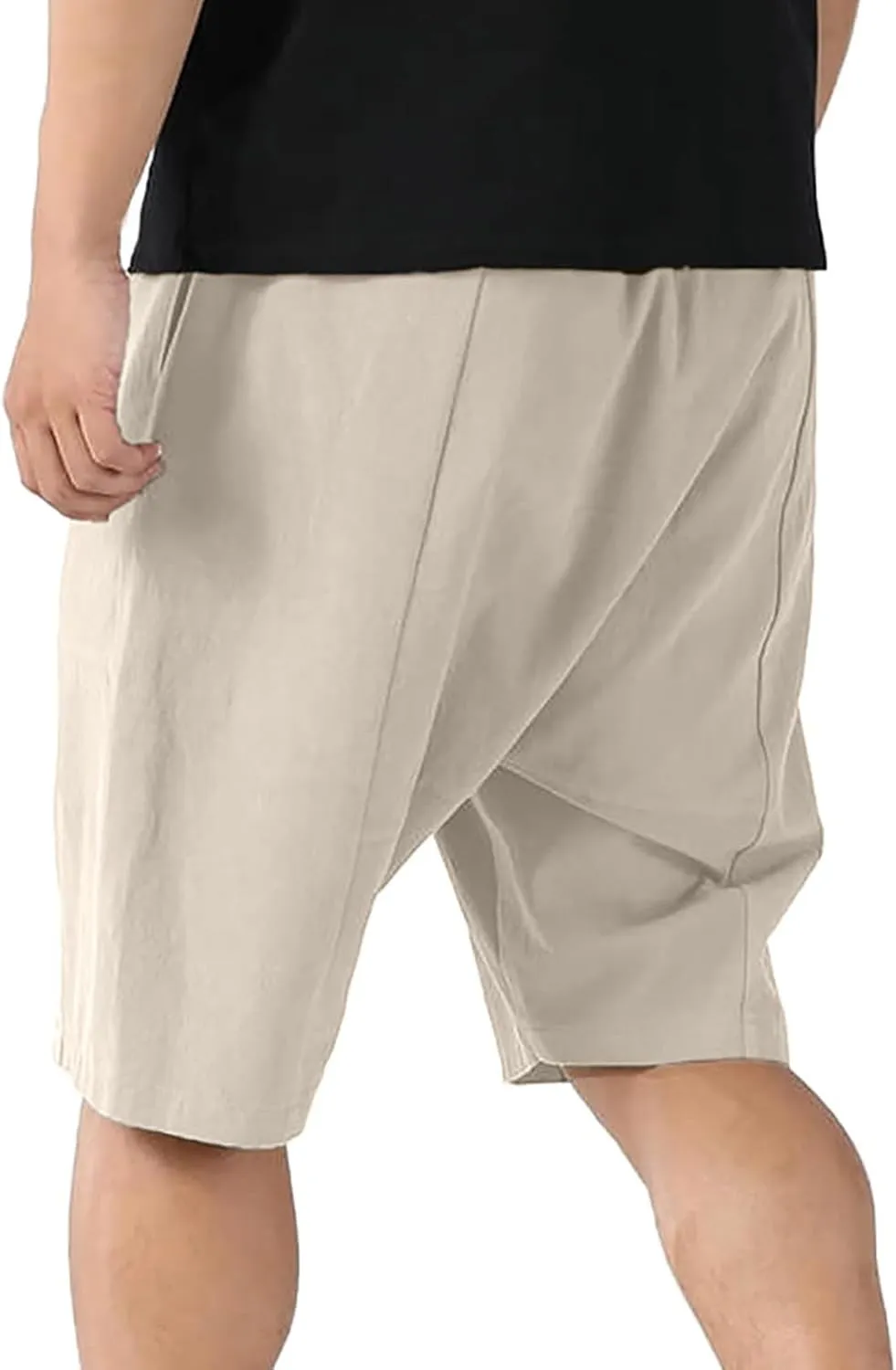 Men's Quick Dry Linen Shorts Casual Elastic Waist Drawstring Short Summer Beach Vacation Yoga Golf Shorts with Pocket
