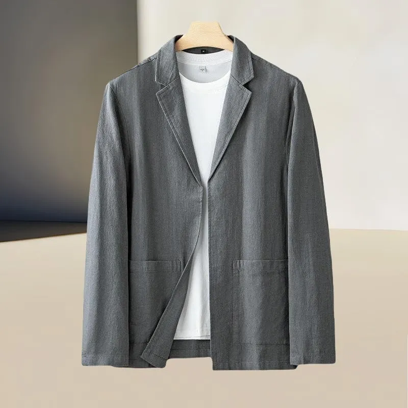 Men's Simple Casual Ramie Blazer Jacket Literary Retro Trendy Linen Style