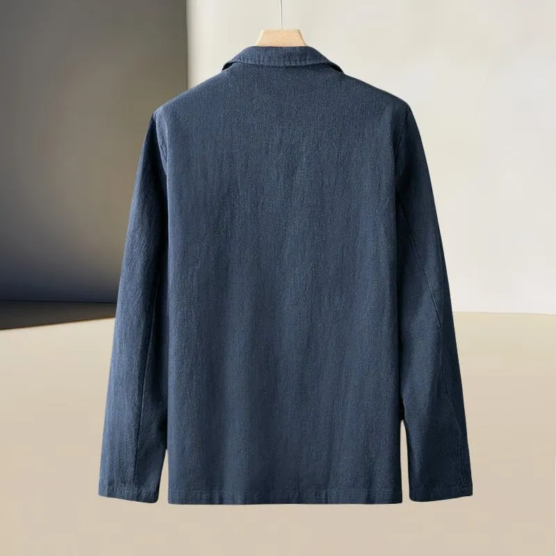 Men's Simple Casual Ramie Blazer Jacket Literary Retro Trendy Linen Style
