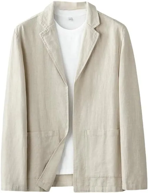 Men's Simple Casual Ramie Blazer Jacket Literary Retro Trendy Linen Style