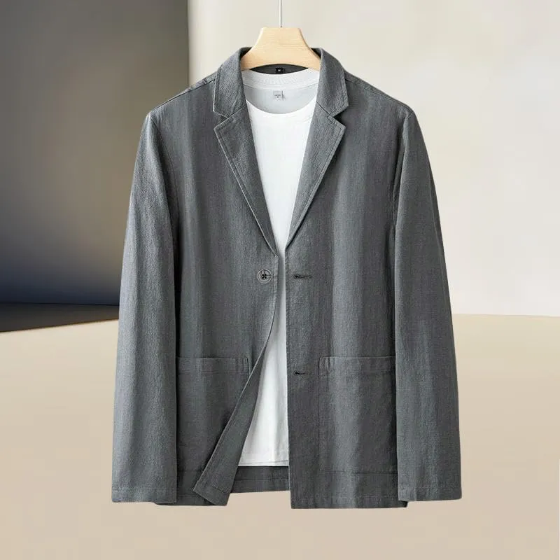 Men's Simple Casual Ramie Blazer Jacket Literary Retro Trendy Linen Style