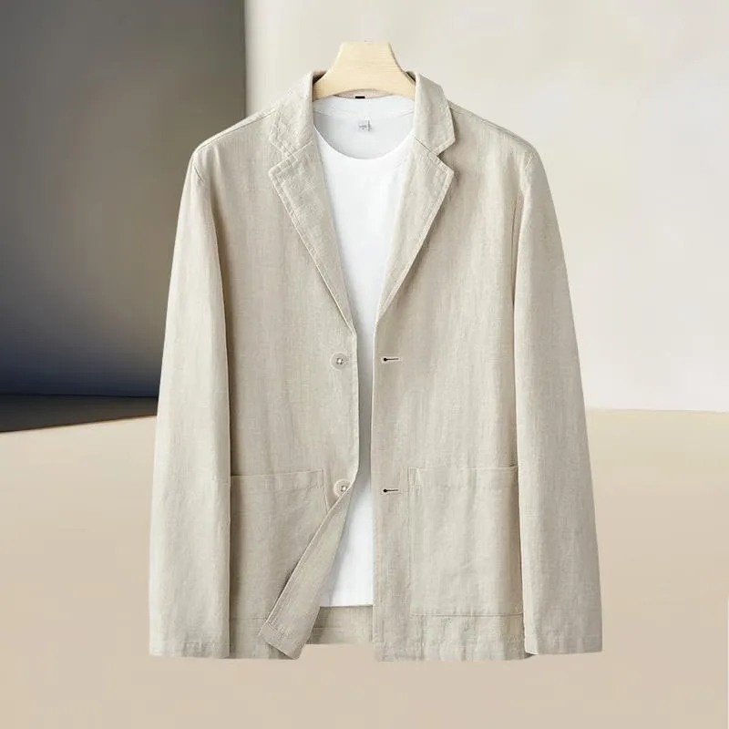 Men's Simple Casual Ramie Blazer Jacket Literary Retro Trendy Linen Style