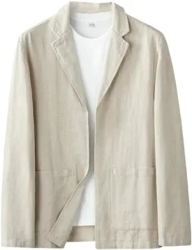 Men's Simple Casual Ramie Blazer Jacket Literary Retro Trendy Linen Style