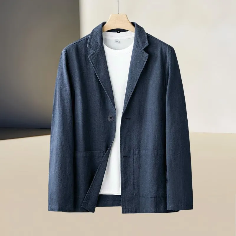 Men's Simple Casual Ramie Blazer Jacket Literary Retro Trendy Linen Style