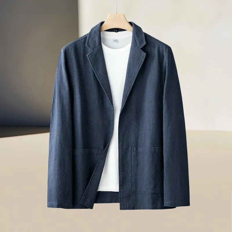 Men's Simple Casual Ramie Blazer Jacket Literary Retro Trendy Linen Style