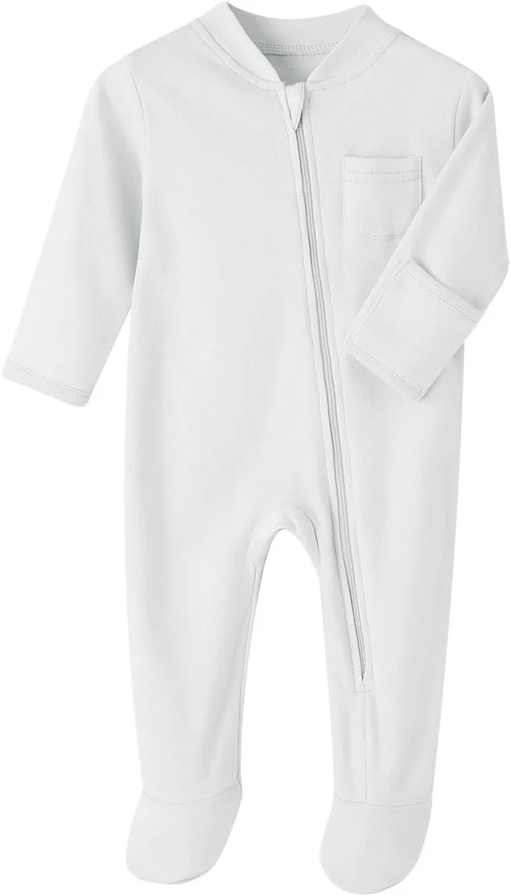 New Born Romper, Baby Bodysuit Jumpsuit, 100% Cotton Long Sleeve with Mitten Cuff and Footies for 0-12 Months