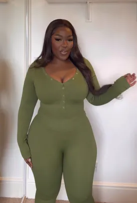 NEW! GWB Cozee Loungewear Jumpsuit Bodysuit Green
