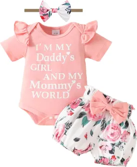 Newborn Girl Outfits Baby Girl Summer Clothes Ruffle Romper Pant with Headband Set Infant Bodysuits