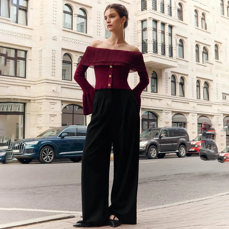 Off-Shoulder Knitted Flare Sleeve Top