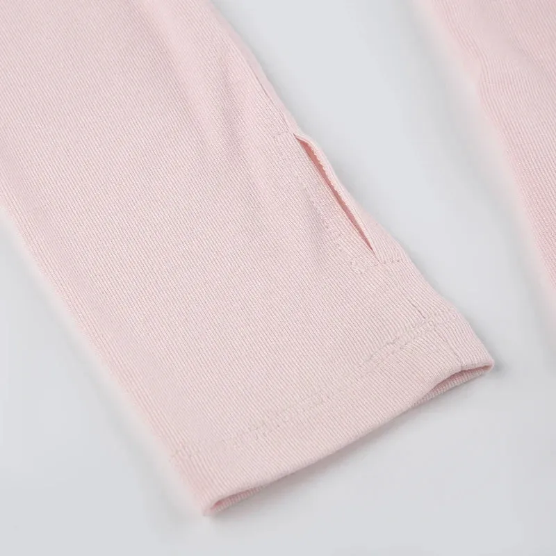 Pink Lace Up Bandage Long Sleeve Top