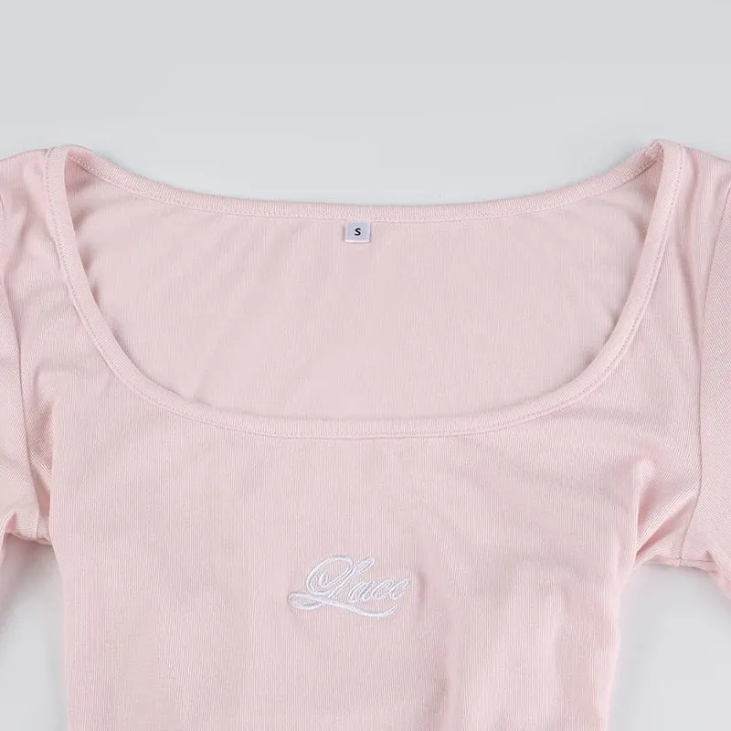 Pink Lace Up Bandage Long Sleeve Top
