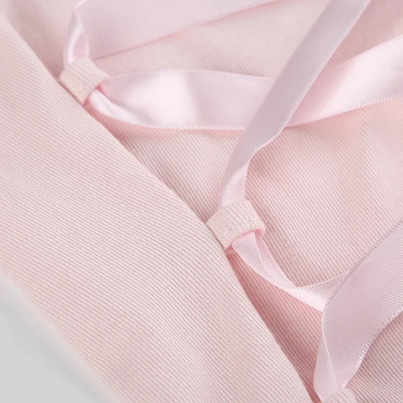 Pink Lace Up Bandage Long Sleeve Top
