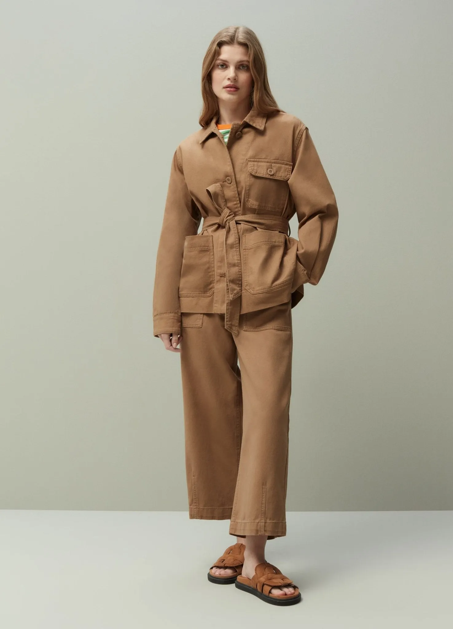 PIOMBO cotton shacket with belt