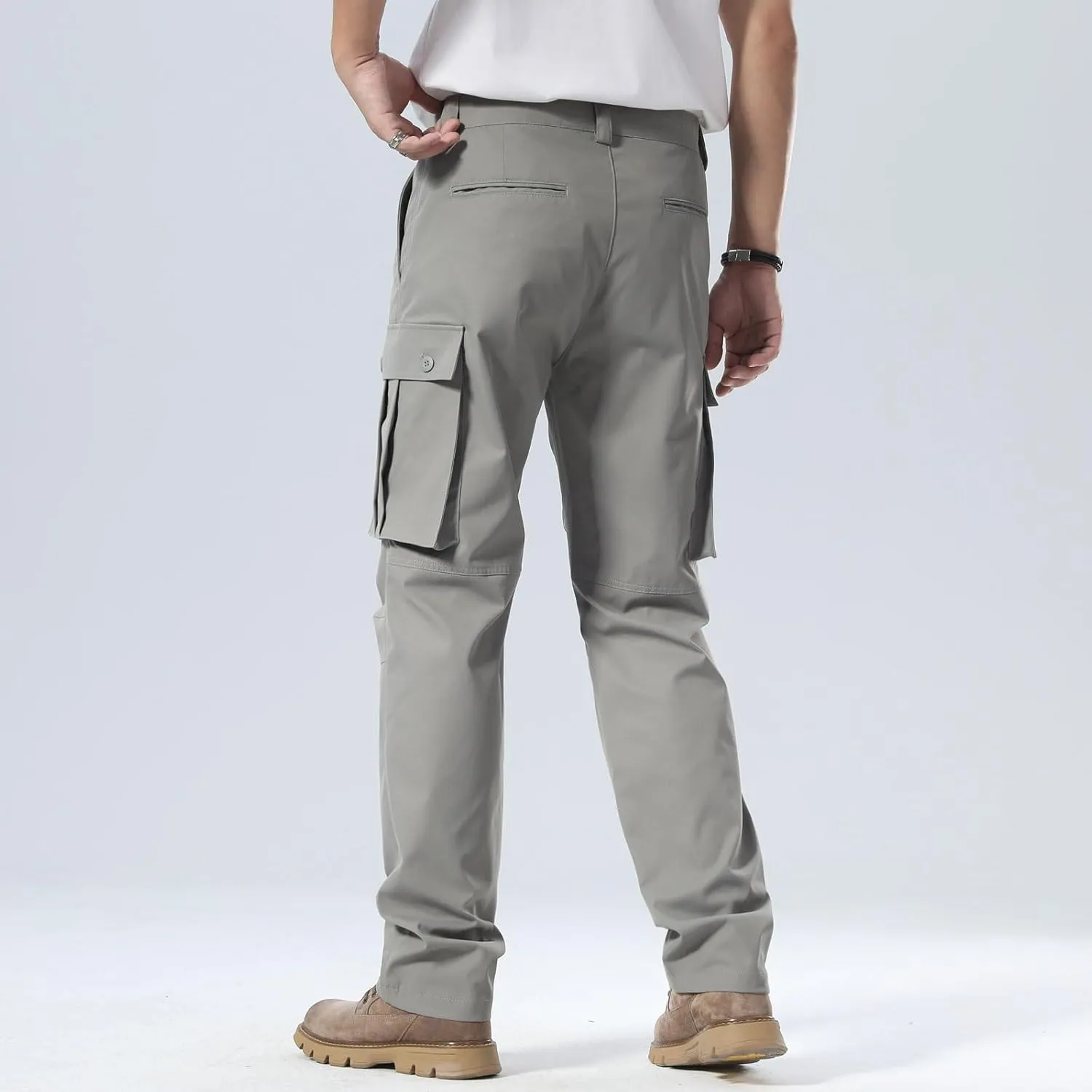 Plaid&Plain Men's Cargo Pants Loose Straight Fit with Multi-Pocket and Oversized Belt Loops