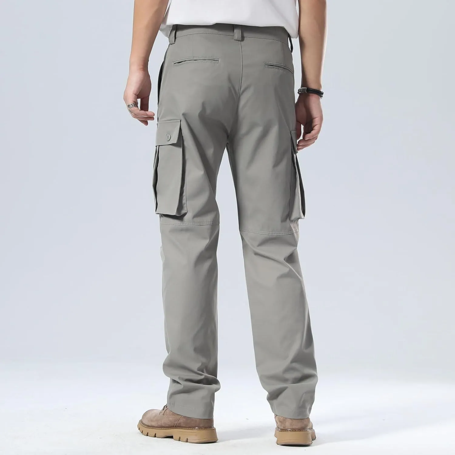 Plaid&Plain Men's Cargo Pants Loose Straight Fit with Multi-Pocket and Oversized Belt Loops