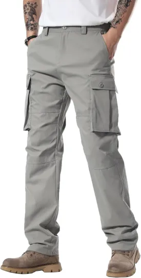 Plaid&Plain Men's Cargo Pants Loose Straight Fit with Multi-Pocket and Oversized Belt Loops