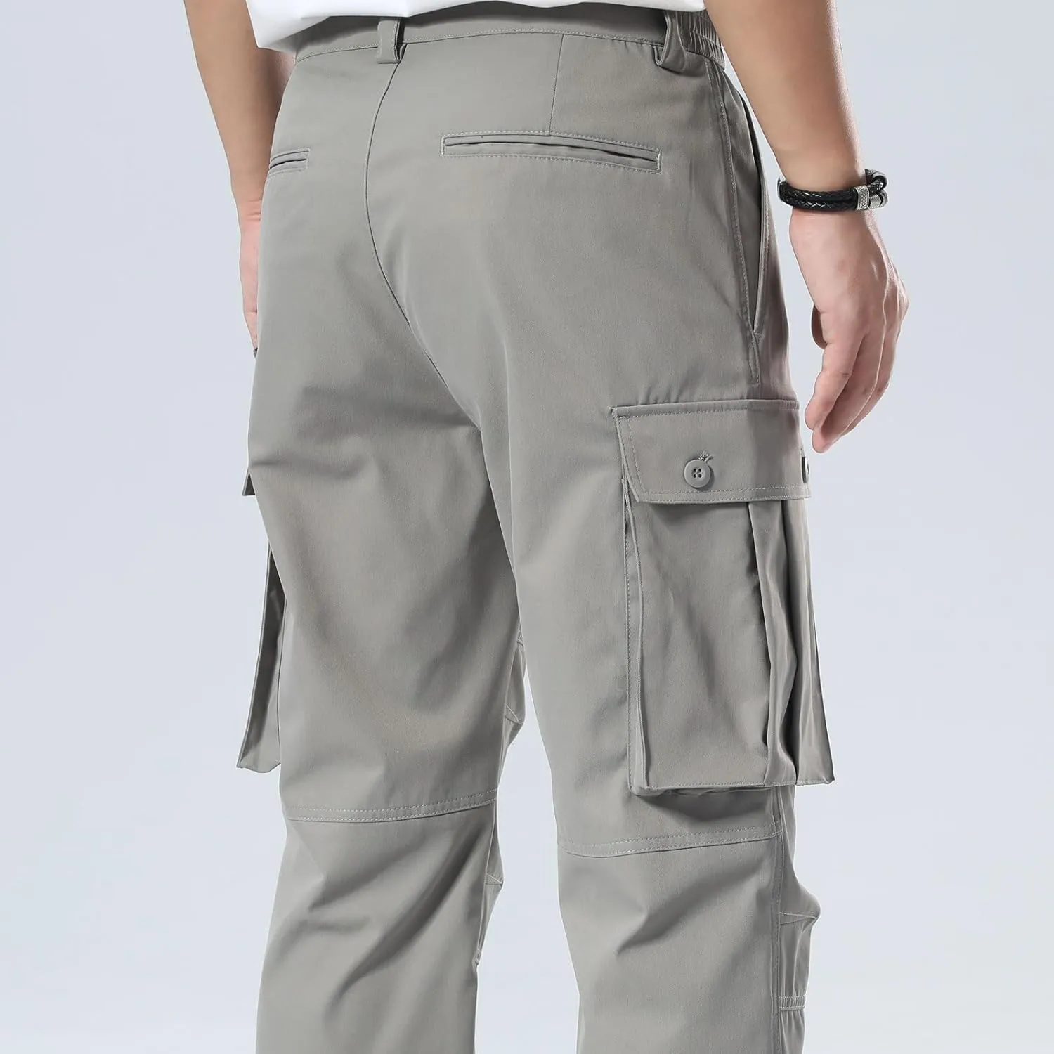 Plaid&Plain Men's Cargo Pants Loose Straight Fit with Multi-Pocket and Oversized Belt Loops