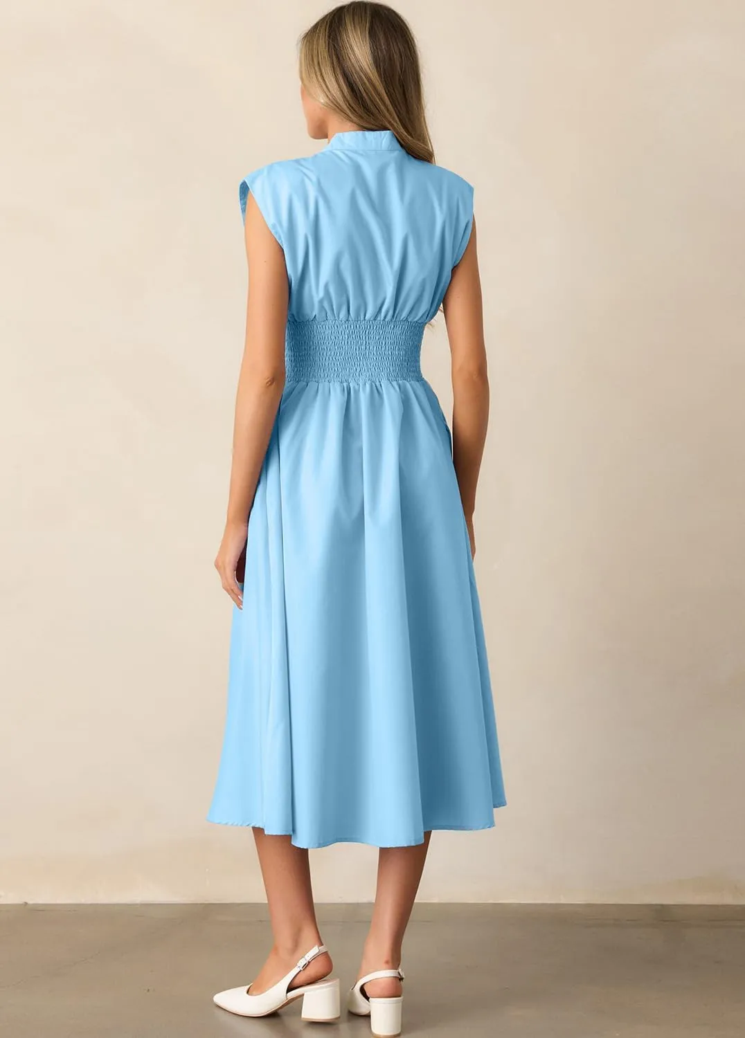 ROYLAMP Womens Summer Casual Dress Vintage Cocktail Wrap & Shape Dress V Neck Zipper Front Flowy Midi Dress with Pockets