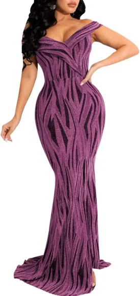SEBOWEL Women's Sexy Off The Shoulder Bodycon Bow Applique Evening Gown Party Maxi Dress