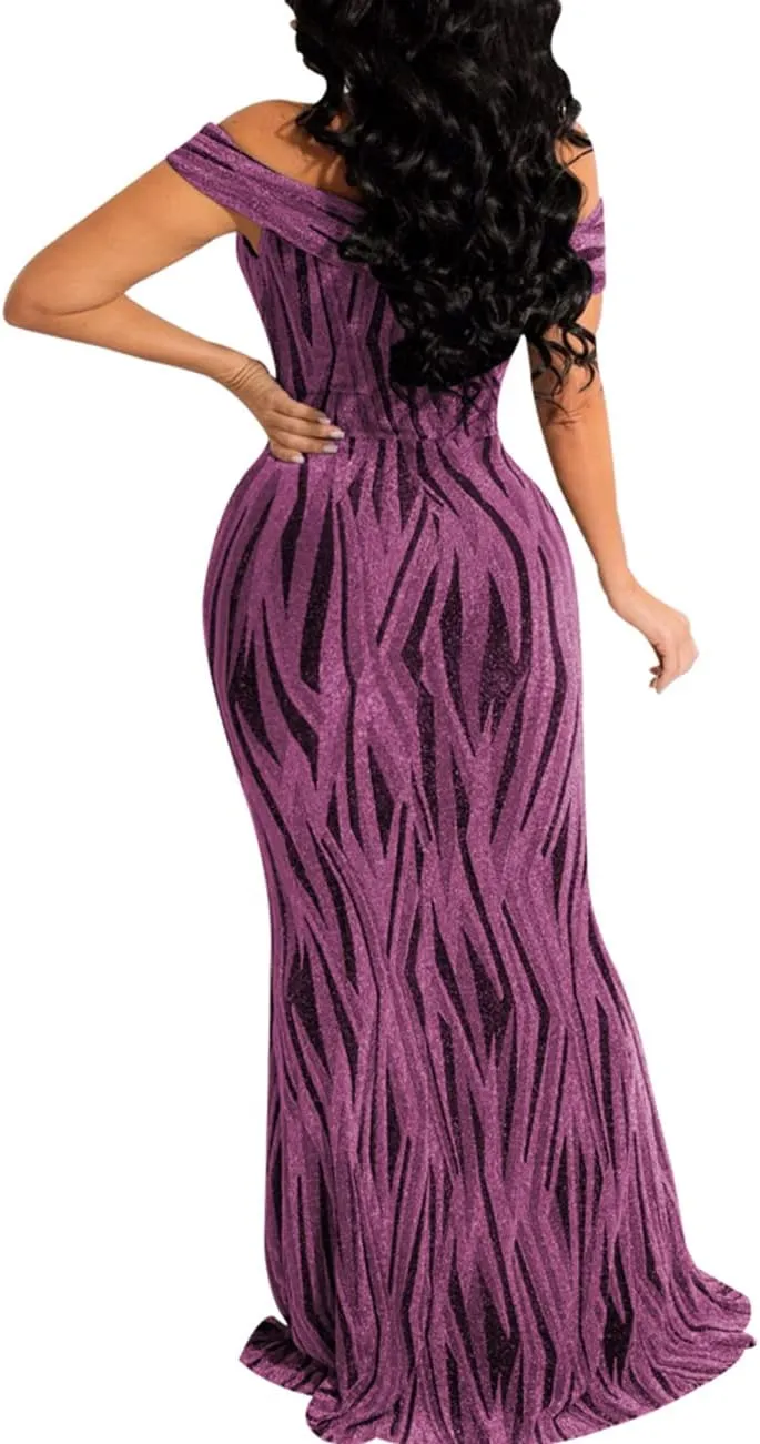 SEBOWEL Women's Sexy Off The Shoulder Bodycon Bow Applique Evening Gown Party Maxi Dress