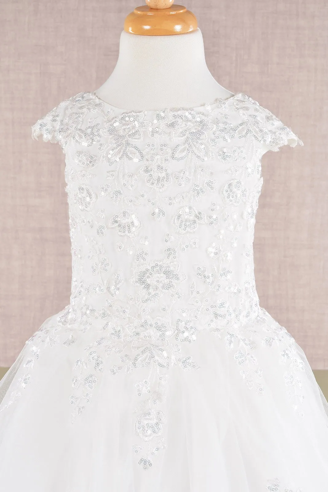 Sequin Embroidery Long Back Hem Mesh A-Line Kids Dress GLGK108