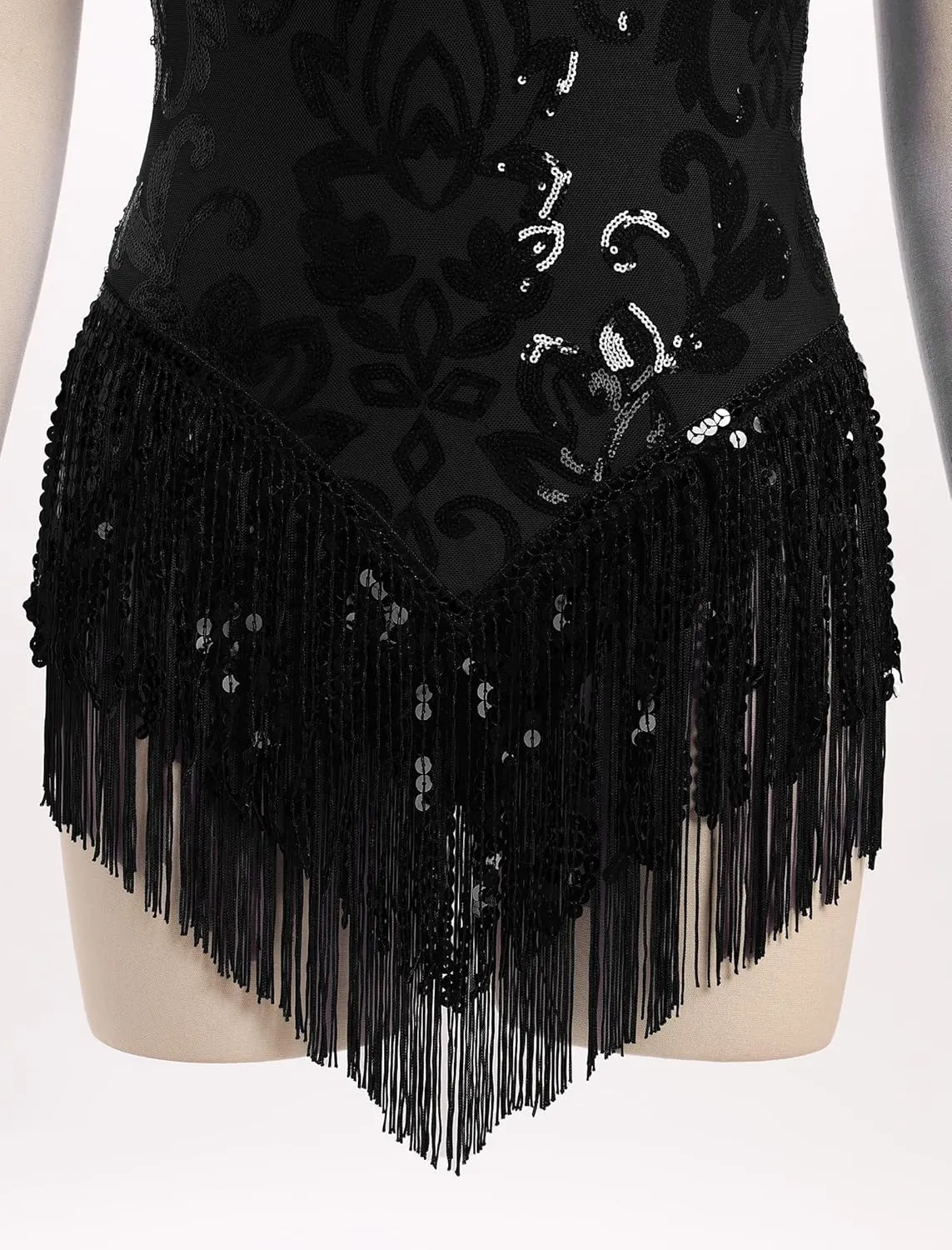 Sequin Fringe Bodysuit for Women Sparkly Tassel Romper Leotard Latin Jazz Dance Trapeze Artist Acrobat Costume Rave Outfits