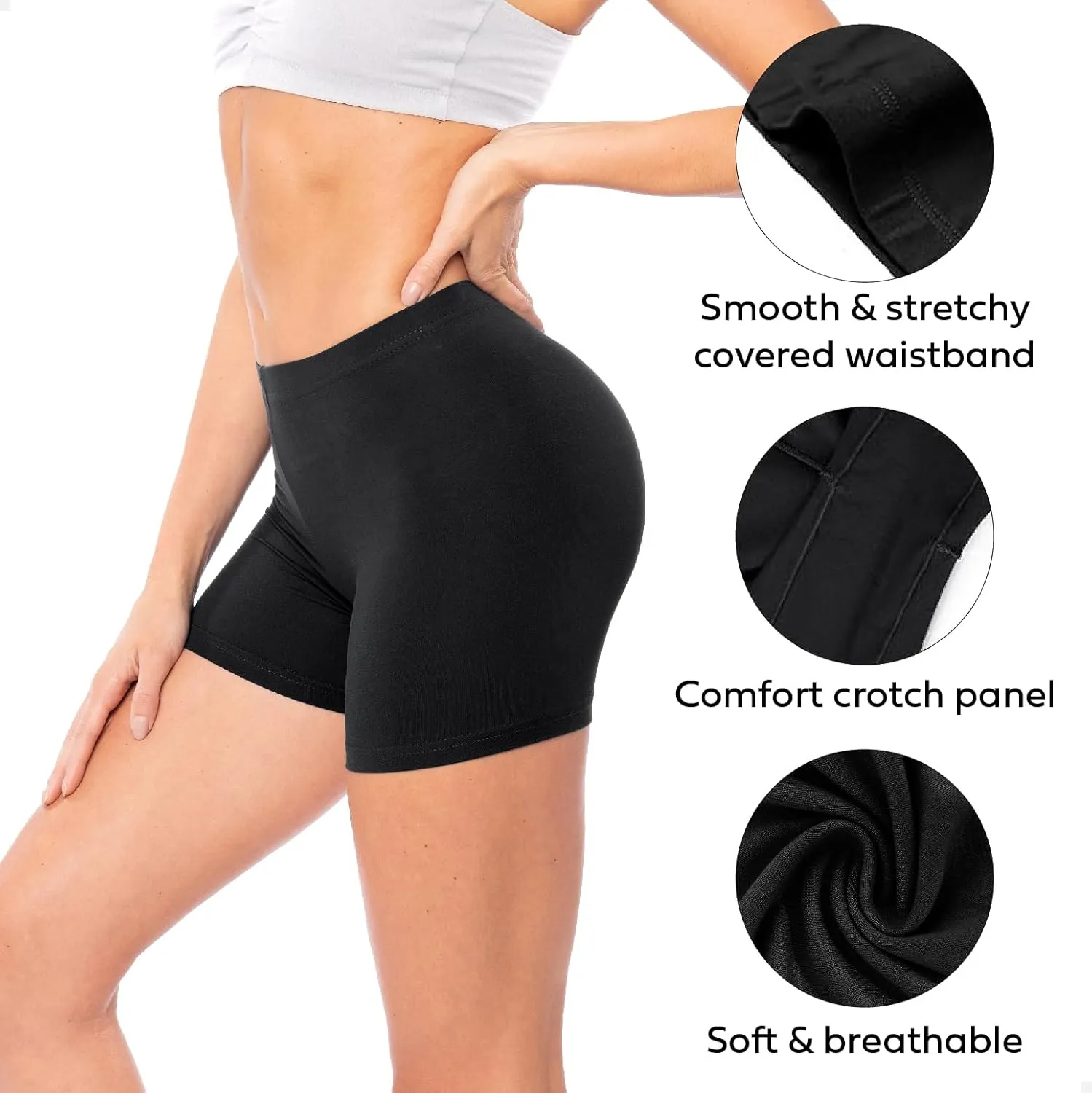 Sexy Basics Womens 6 Pack Ultra Soft Mini -Bike Short | Workout Trunk Spandex Stretch Boxer