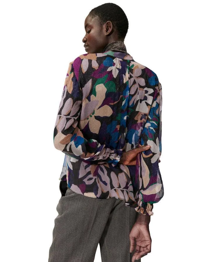 Sheer Abstract Floral Print Blouse