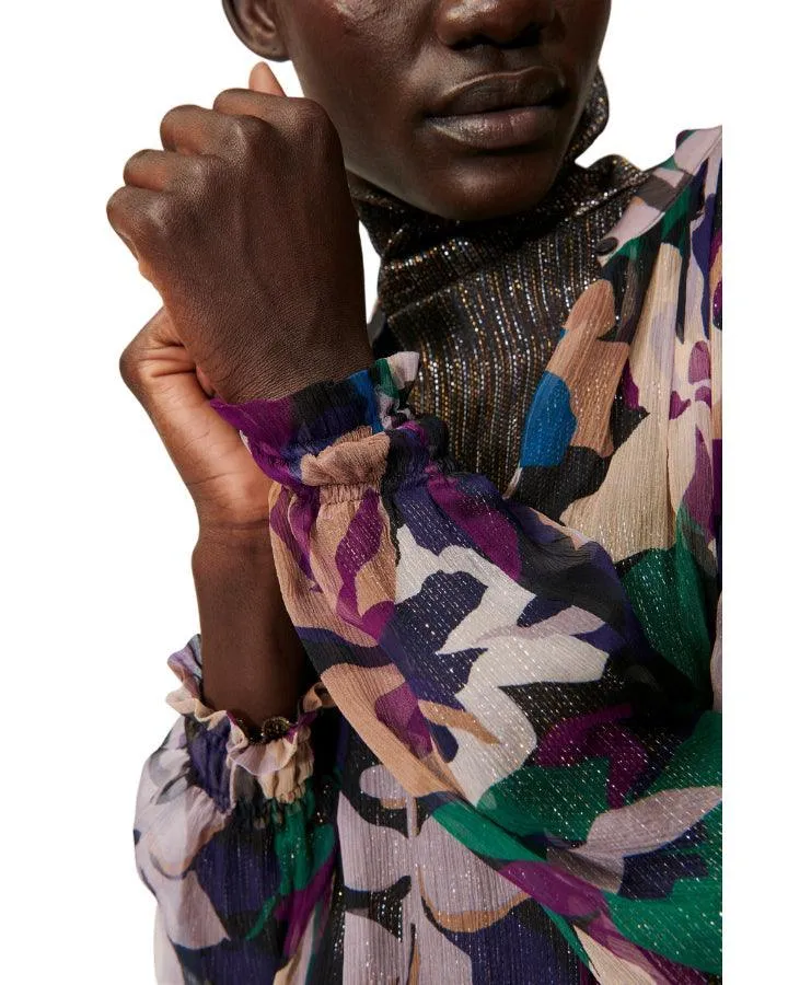 Sheer Abstract Floral Print Blouse